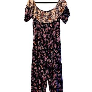 Women’s XHILARATION Romper Jumpsuit Navy Blue Floral Print  Collar Lightweight